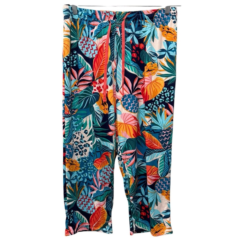 Cuddl Duds Pajama Pants Sz M Floral Colorful Wide Leg‎ Tropical Brushed Lounge